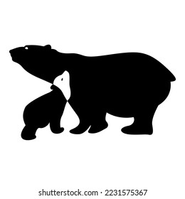 Black silhouettes mother bear   cub  Vector illustration 