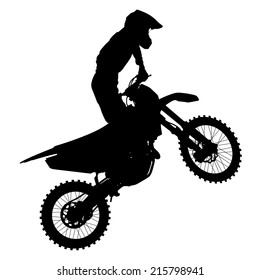 Black silhouettes Motocross rider on a motorcycle. Vector illustrations.