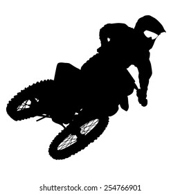 Black silhouettes Motocross rider on a motorcycle. Vector illustrations.