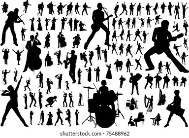 Black silhouettes of musicians. Vector illustration