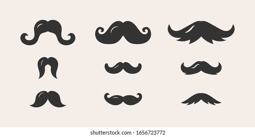 Black silhouettes of mustache vector collection on pink background. Set of male mustache in flat design. A simple illustration, EPS 10.