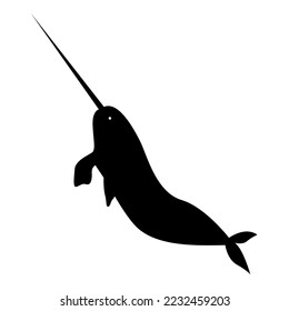 Black silhouettes of narwhal. Vector illustration.