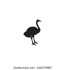 Black silhouettes of an ostrich. Isolated on a white. Vector illustration.