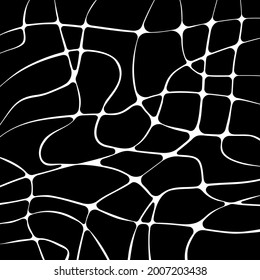 Black silhouettes pattern, abstract rounded corners shapes mosaic background with wavy stripes, neuroart pattern, neurographic psychedelic vector illustration
