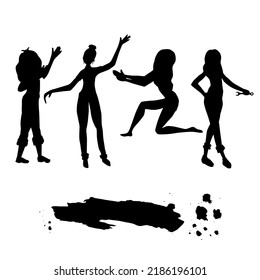 Black silhouettes of people in differen poses.