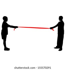 Black silhouettes of people pulling rope. Vector illustration.