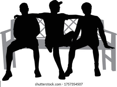 
Black Silhouettes Of People Sitting On A Bench