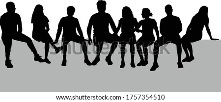 
Black silhouettes of people sitting on a bench