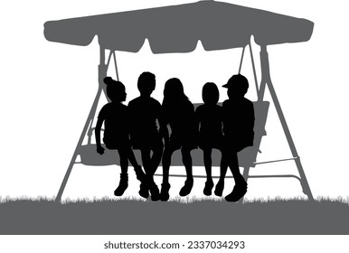 Black silhouettes of peopley sitting on a bench.	