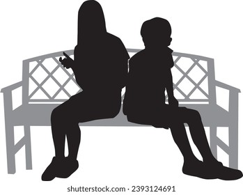 Black silhouettes of peopley sitting on a bench.