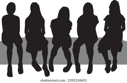 Black silhouettes of peopley sitting on a bench.