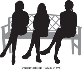 Black silhouettes of peopley sitting on a bench.