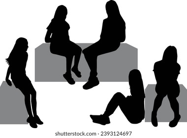 Black silhouettes of peopley sitting on a bench.