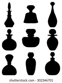 Black silhouettes of perfume bottles