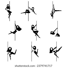 Siluetas negras de vectores planos de danza del polo