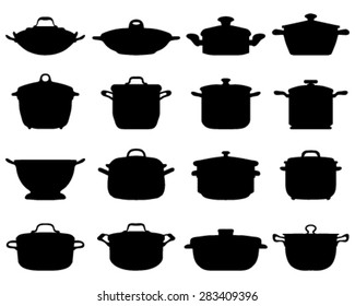 Black silhouettes of pots and pans 