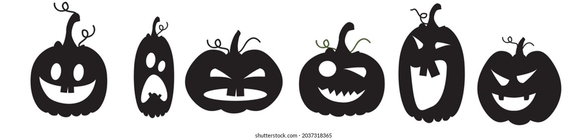 Black silhouettes of pumpkins for Halloween. Icons of emotions on a white background. Collection of monsters emoticons
