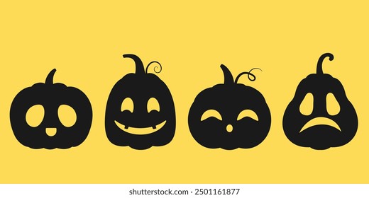 Black silhouettes of pumpkins. Set of cute pumpkin images for Halloween. Vector illustration.