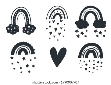 rainbow clipart for kids black and white