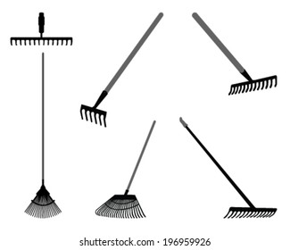 Black silhouettes of rake, vector