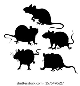 Black silhouettes of the rats, symbol of Chinese New Year 2020. Vector illustrations