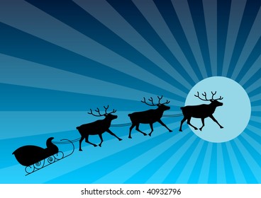 Black silhouettes of reindeers on the night background.