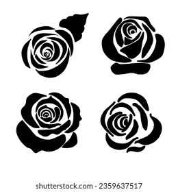 Black Silhouettes Of Roses Isolated On White Background svg