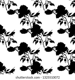 Black silhouettes of roses. Seamless pattern. Vector illustration.