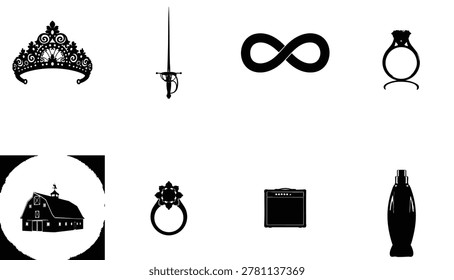 Black silhouettes of royal and symbolic objects