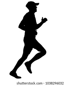 Black Silhouettes Runners sprint men on white background.