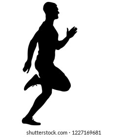 Black Silhouettes Runners sprint men on white background