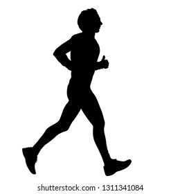 Black Silhouettes Runners sprint men on white background