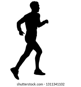 Black Silhouettes Runners sprint men on white background