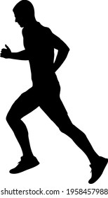 Black Silhouettes Runners sprint men on white background.