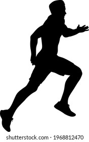 Black Silhouettes Runners sprint men on white background.