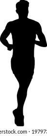 Black Silhouettes Runners sprint men on white background.