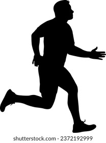 Black Silhouettes Runners sprint men on white background.