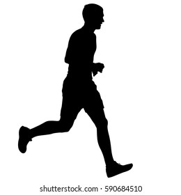 Black Silhouettes Runners sprint men on white background