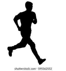 Black Silhouettes Runners sprint men on white background.