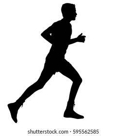 Black Silhouettes Runners sprint men on white background.