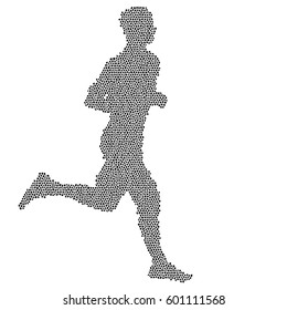 Black Silhouettes Runners sprint men on white background.