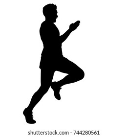 Black Silhouettes Runners sprint men on white background.