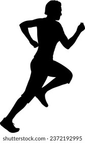 Black Silhouettes Runners sprint women on white background.