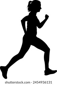 Black Silhouettes Runners sprint women on white background.