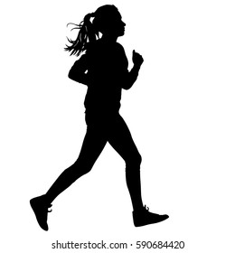 Black Silhouettes Runners sprint women on white background