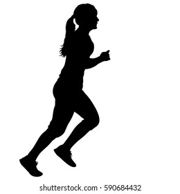 Black Silhouettes Runners sprint women on white background