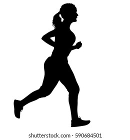 Black Silhouettes Runners sprint women on white background