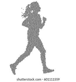 Black Silhouettes Runners sprint women on white background.