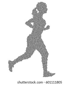 Black Silhouettes Runners sprint women on white background.