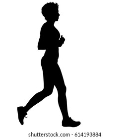 Black Silhouettes Runners sprint women on white background.